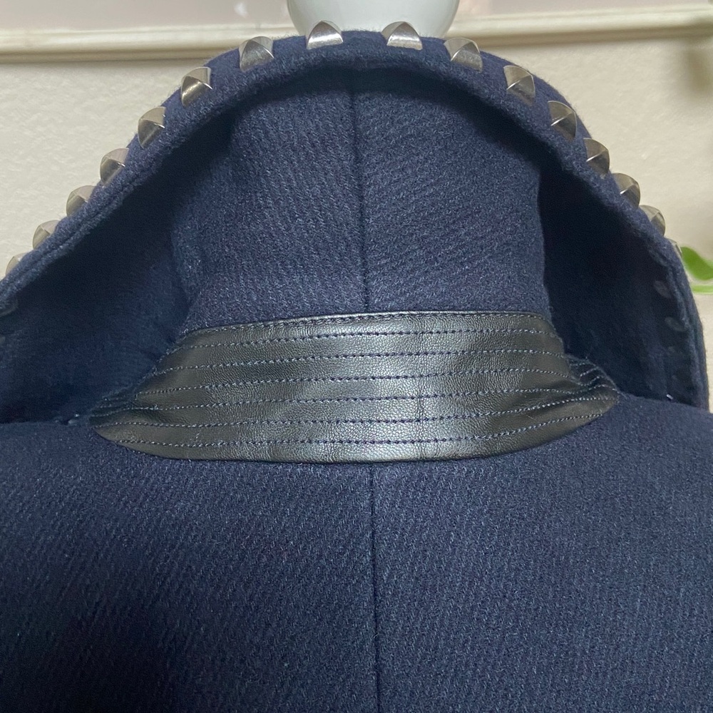 Sale! Studded Navy Women's Coat w/ studded collar,leather accents. Michael Kors. - Picture 14 of 16